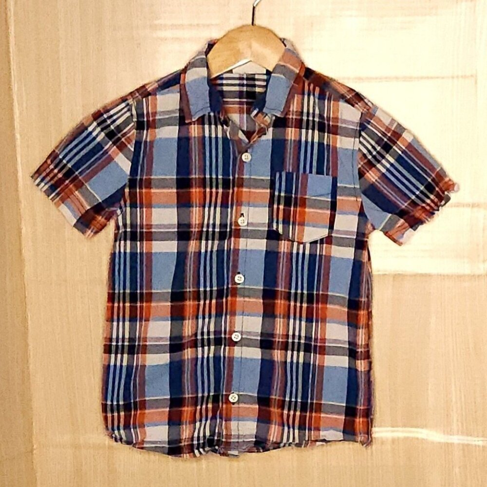 Crazy 8 Boys Blue Red Plaid Short Sleeve Button Down 5-6